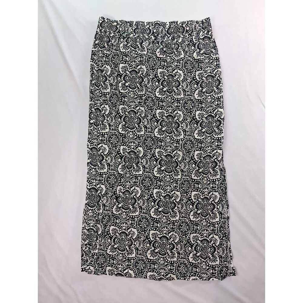 Old Navy Skirt Womens Sz L Black Floral Print Maxi Elastic Waist Summer Casual